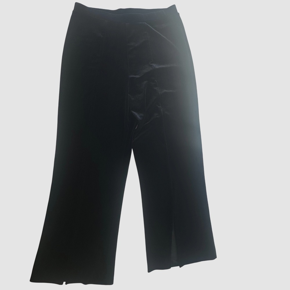 VTG Susan Ross Design Black Velvet Wide Leg Pant Size 16 Made in USA Hem Vent